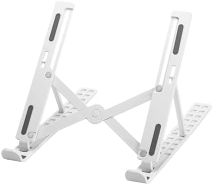 Folded white portable notebook riser demonstrating its compact travel size