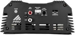 PRV Audio full range digital mini amplifier packaging box with certified technical specification labels clearly visible.