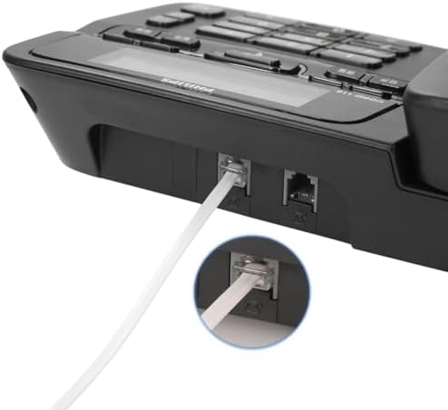 Seefeful imported white telecommunication cord setup connecting a landline phone and internet modem device