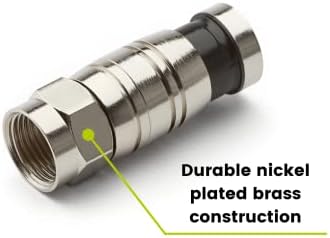 Heavy duty nickel plated brass F type connector showing the interior easy fit design.