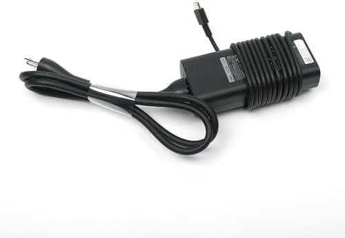 Dell type-c power adapter with wrap around rubber strap close up
