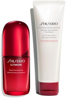 Shiseido Ultimune Power Infusing Serum and Clarifying Cleansing Foam front view set
