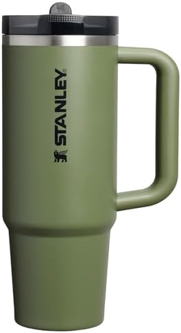 Stanley insulated travel cup showing the leakproof ProTour lid with built-in flip straw open