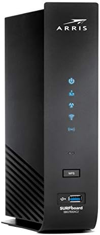 ARRIS SURFboard SBG7600AC2 high speed internet gateway side profile showcasing the ventilated chassis design for optimal cooling.