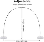 Assembled party backdrop stand demonstrating the nine feet height and ten feet width adjustment capabilities.
