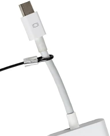Heavy duty security cable locks being installed on a computer adapter