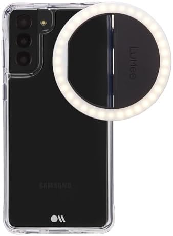 Case-Mate LuMee Studio Clip Light packaged with its accompanying Universal Serial Bus charging cable on a sleek background
