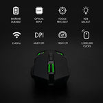 Wireless gaming keyboard and mouse set showing USB receiver