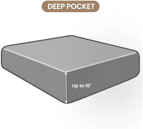 Side view showing 16 inch deep pocket fitted sheet on mattress