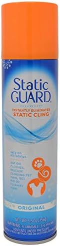 Static Guard 5.5 ounce and 1.4 ounce travel size cans for static cling removal.