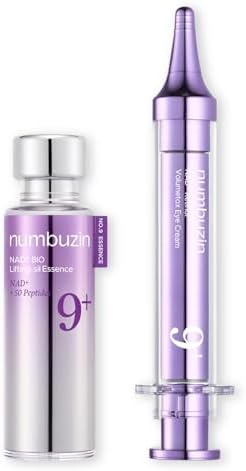 Numbuzin Number Nine NAD Plus Lifting and Wrinkle Care Set front view showing essence bottle and eye cream syringe packaging