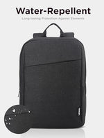 Lenovo polyester tech backpack side profile displaying slim lightweight silhouette for commuting