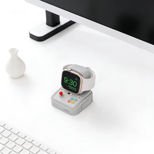 Juubu arcade charging station holding smartwatch in nightstand mode