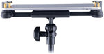 Hercules dual smartphone and tablet clamp package showing the included camera thread adapter accessories.