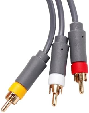 Full length shot of the one point eight meter gray replacement audio video cord for gaming consoles.