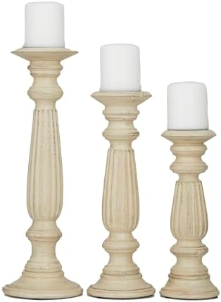 Deco 79 Candle Stands Wood Candle Holder, 18 by 15 by 12-Inch, Brown, Set of 3 - Image 2