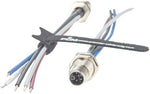 The complete 15 centimeter pre-wired M12 industrial assembly showcasing the flush mount locking threads.