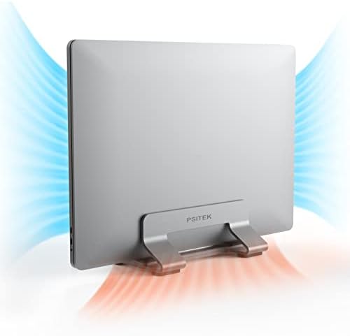 Psitek heavy-duty desktop laptop stand dock side view showcasing the stable 3 millimeter thick aluminum metal profile