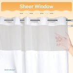 Detachable snap in fabric liner being removed from River Dream shower curtain