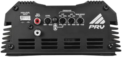 PRV Audio MDX1800.1 high power loudspeaker amplifier unit alongside mounting accessories for custom vehicle audio builds.