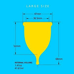 Teal Super Jennie period cup for heavy flow standing upright on a neutral background.