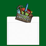 Detailed view of the vibrant non fade printing on the Minecraft inspired birthday invite