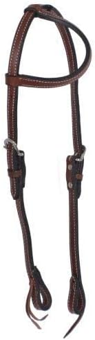 Showman single ear dark brown leather headstall front view equestrian tack