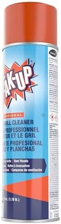 Heavy duty oven cleaner spray foam breaking down baked on grease on a grill grate.