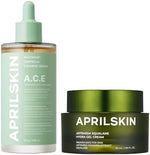 Aprilskin Mugwort Calm and Hydrate Duo front view showcasing the soothing serum and gel cream packaging.