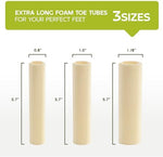Three different sizes of gel lined toe sleeves for callus protection