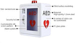 Industrial grade steel AED wall cabinet with snap lock and strobe light for public spaces.