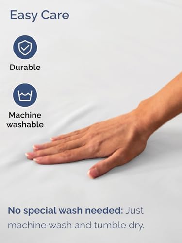 Top view of white fitted sheet on a queen size bed