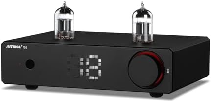 AIYIMA T20 mini vacuum tube preamplifier top view showcasing the dual ECC83 electronic tubes installed.
