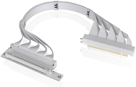 Thermaltake 400mm white vertical GPU extension cable showing the right-angle connection interface.