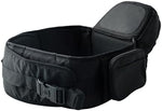 Rear view of the Tushbaby waistband extender attached to a carrier showing a neat and ergonomic fit around the waist.