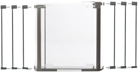 Qdos Crystal and Spectrum compatible safety gate extenders displayed in a minimalist home hallway setup