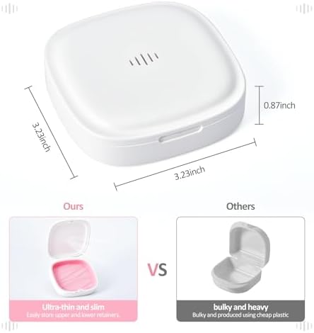 Open orthodontic storage container showing pink removable silicone tray