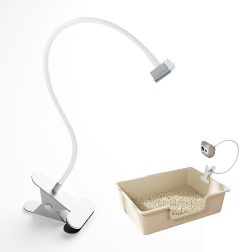 SiiPet Gooseneck Holder attached to a pet litter box rim for camera mounting
