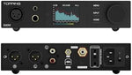 High resolution audio decoder showing rear connection panels including USB optical and coaxial ports