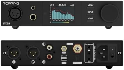 High resolution audio decoder showing rear connection panels including USB optical and coaxial ports
