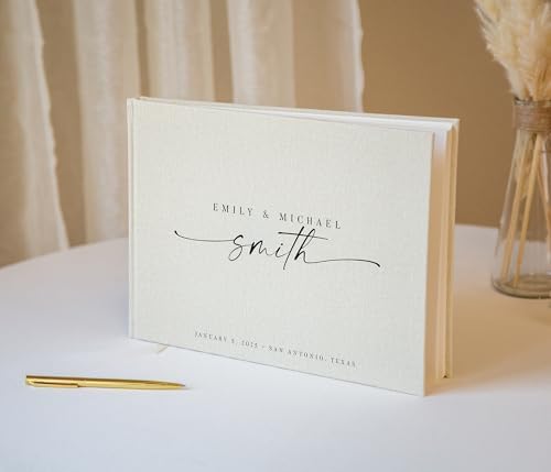 Modern Album Designs premium guest book displayed on a reception table