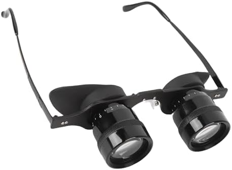 Side angle profile of PUSOKEI wearable fishing binoculars emphasizing the adjustable alloy frame design