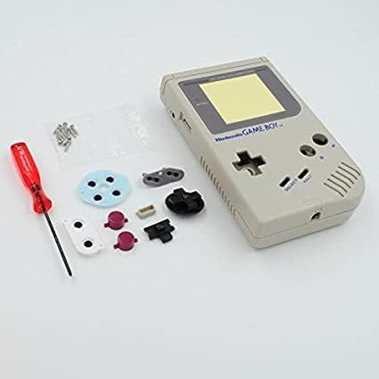 JMXLDS full housing shell gray front view showing replica Gameboy Classic case body with buttons.