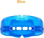 Side view of medical grade silicone dual teeth protector showing breathing channels.