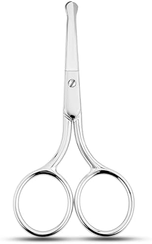 Close up view of the premium stainless steel blades and ergonomic handles of the small facial hair grooming tool.