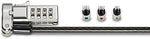 Close up view of the cut resistant carbon steel cable connected to a sleek laptop body.