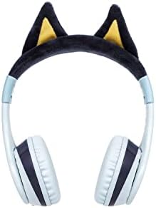 eKids Bluey Bluetooth headphones with integrated microphone detailing control buttons on ear cup