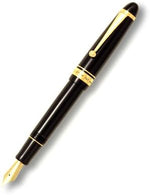 Pilot Custom 743 fountain pen front view showcasing black body and gold trim