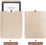 Close up of stitched edge on white leather e-reader sleeve