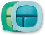 Blue and green NUK toddler plates side by side
